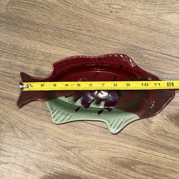 Kent Follette Signed Art Pottery Cranberry Red Green Chicken Fish Bowls Set Of 2 - Picture 4 of 5